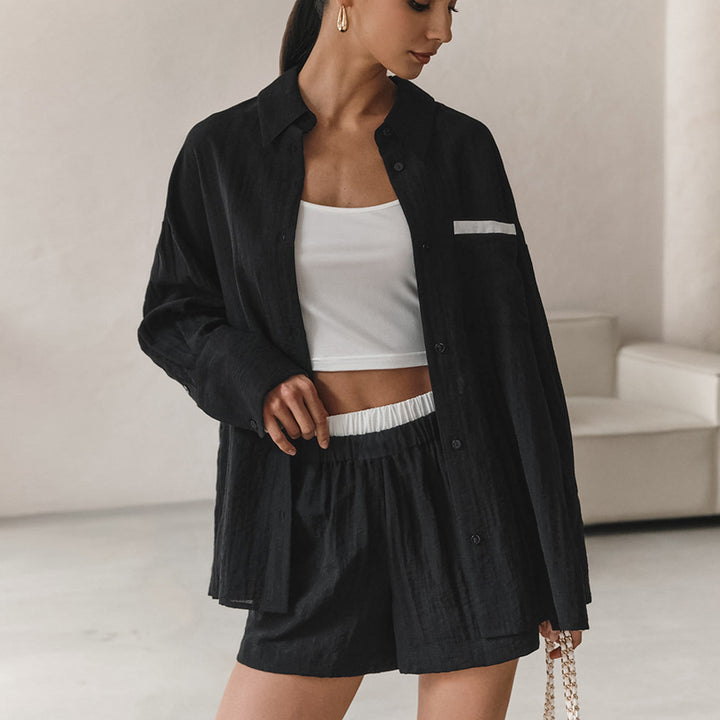 Damen Lässiges Ensemble aus cropped Shirt und Shorts Drune