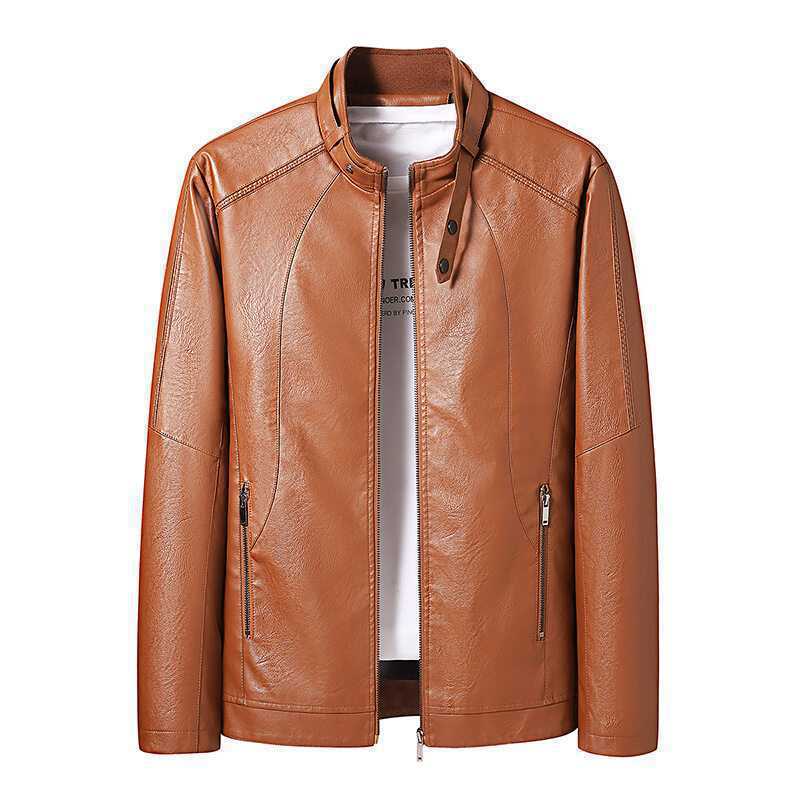 Herren Slim-Fit Lederoptik-Blouson mit Stehkragen, verdecktem Reißverschluss und Seitentaschen Drune