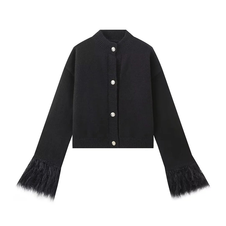 Damen lässige Strickjacke mit dekorativen Fransen und hochwertigen Knöpfen Drune