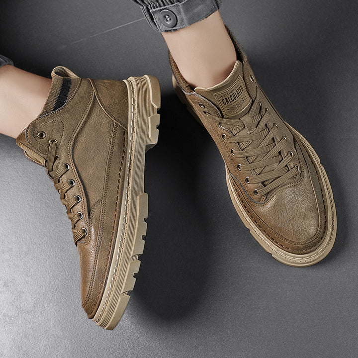 Herren lederoptik High-Top City-Boot Sneaker mit gestricktem Schaftkragen und stoßdämpfender Profilsohle Drune