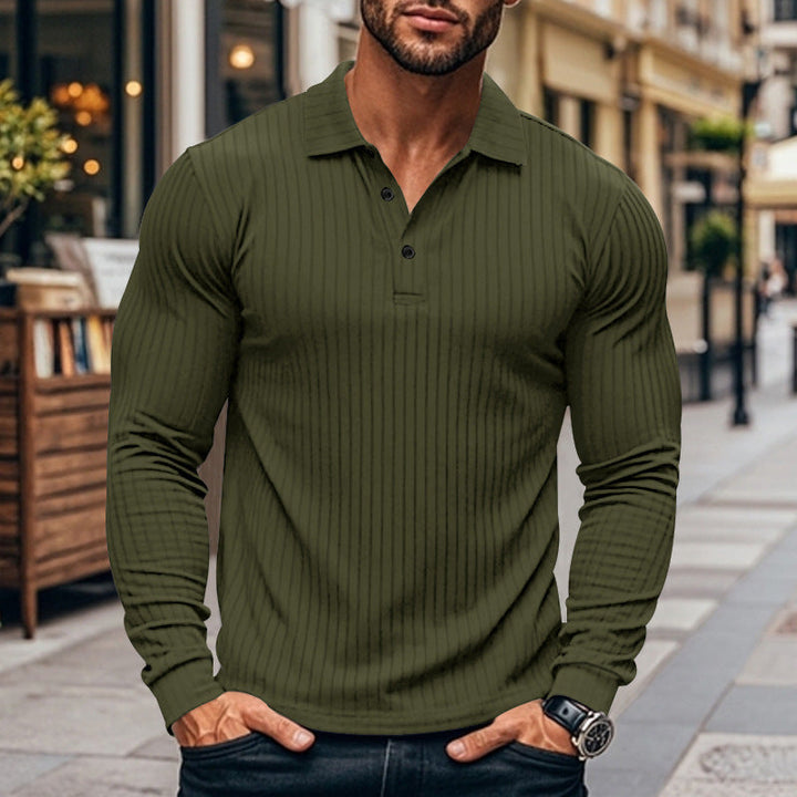 Herren Langarm-Henley-Shirt mit strukturiertem Rippenmuster Drune