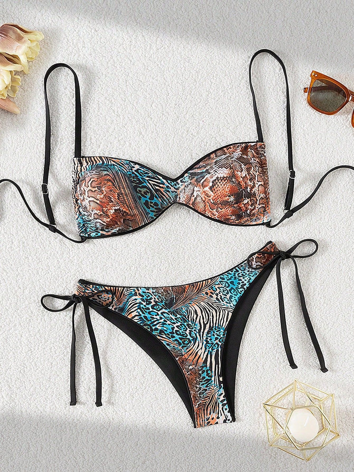 Damen Push-Up Bikini mit raffiniertem Animal-Print und verstellbaren Trägern Drune