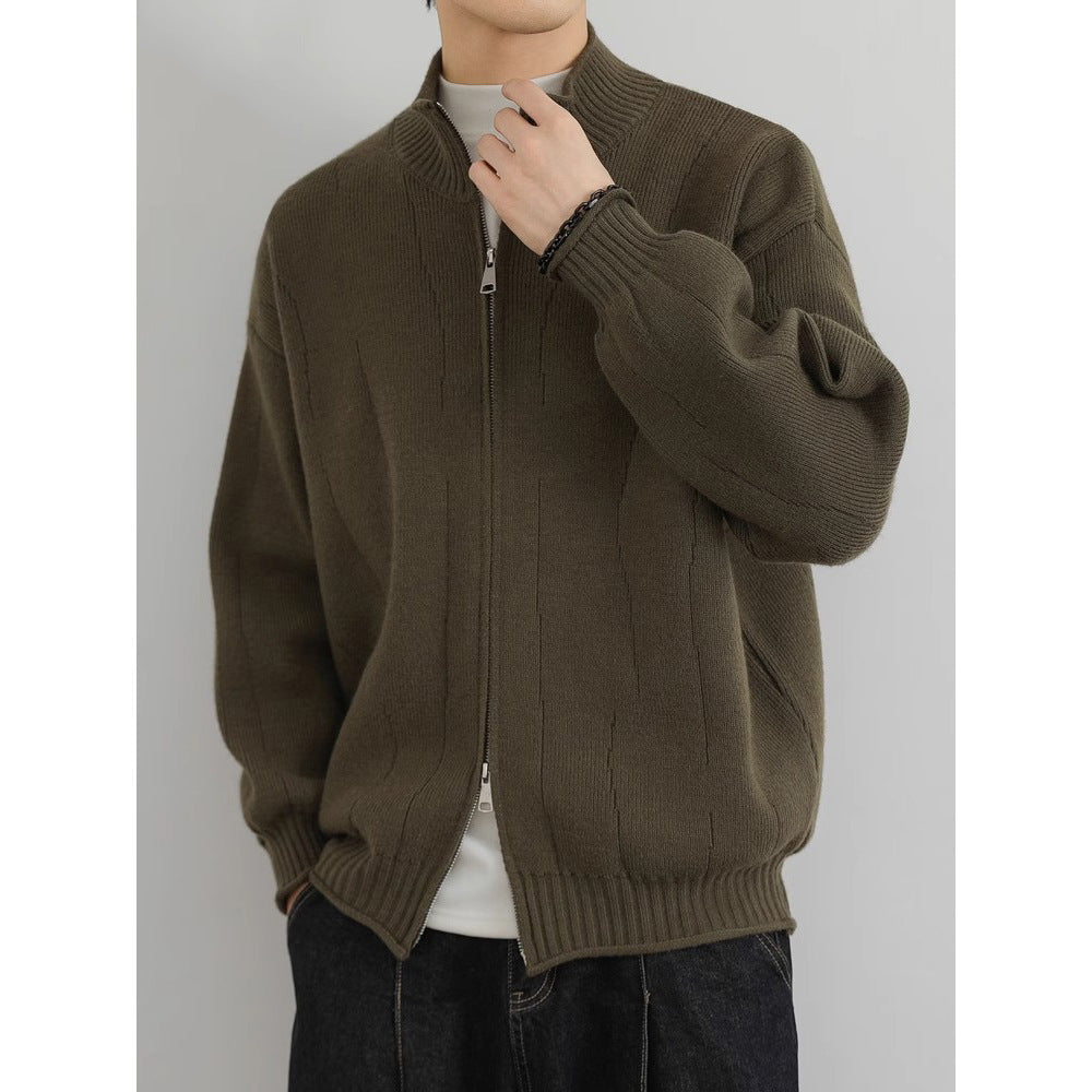 Herren Modische Strickjacke mit hohem Kragen Drune