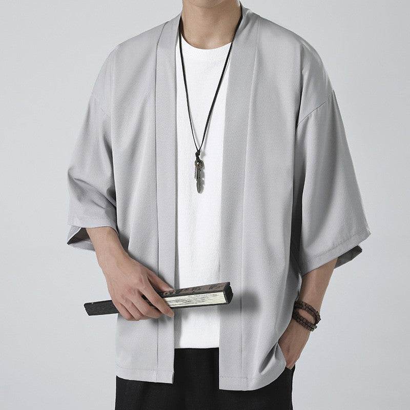 Herren nan kimonoartige Kurzjacke im Oversize-Stil mit offenem Schnitt und weichem Fall Drune