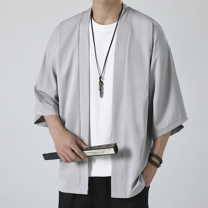 Herren nan kimonoartige Kurzjacke im Oversize-Stil mit offenem Schnitt und weichem Fall Drune