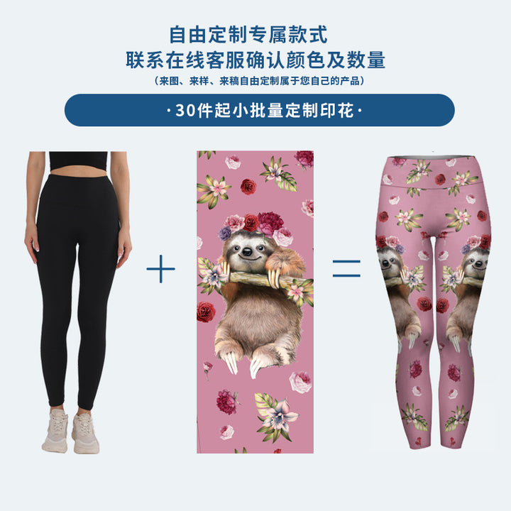 Damen Leggings mit floralem Faultier-Alloverprint und hohem Taillenbund Drune