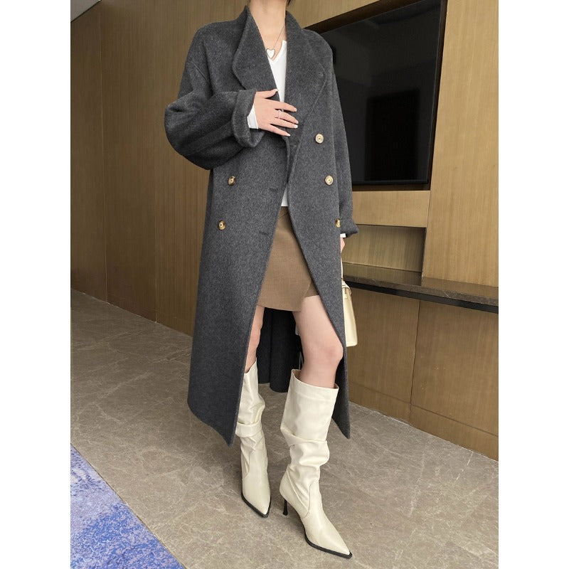 Damen eleganter Wickelmantel aus hochwertigem Wollmix Drune