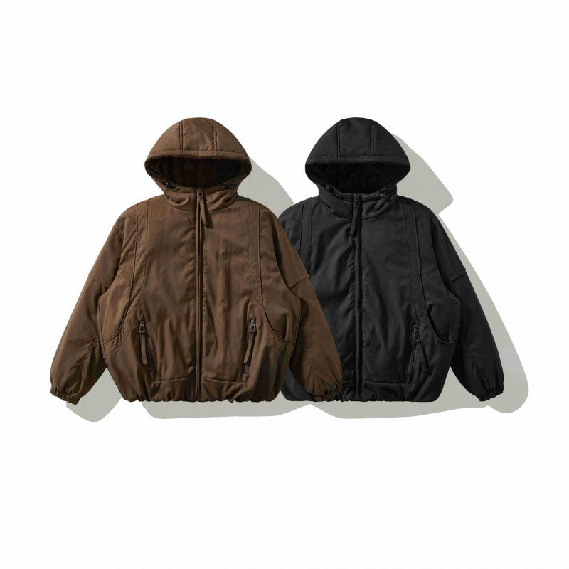 Unisex Oversize Stepp-Bomberjacke mit hoher Kapuze, geformten Pattentaschen und elastischem Saum Drune
