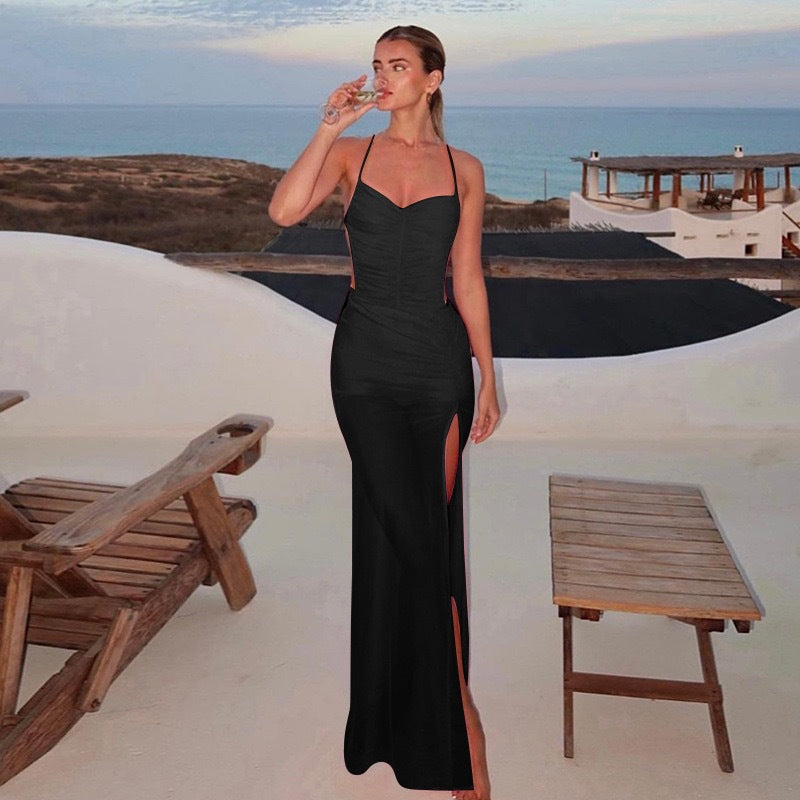 Damen Abendkleid mit tiefem Schlitz und elegantem Raffungselement Drune