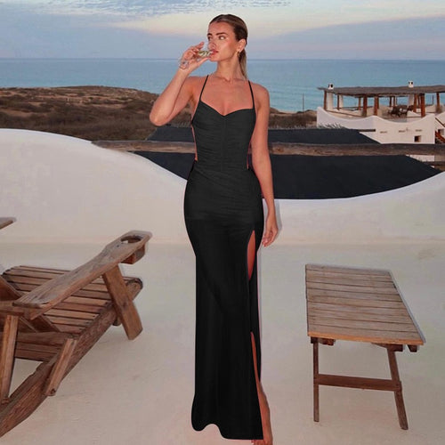 Damen Abendkleid mit tiefem Schlitz und elegantem Raffungselement Drune