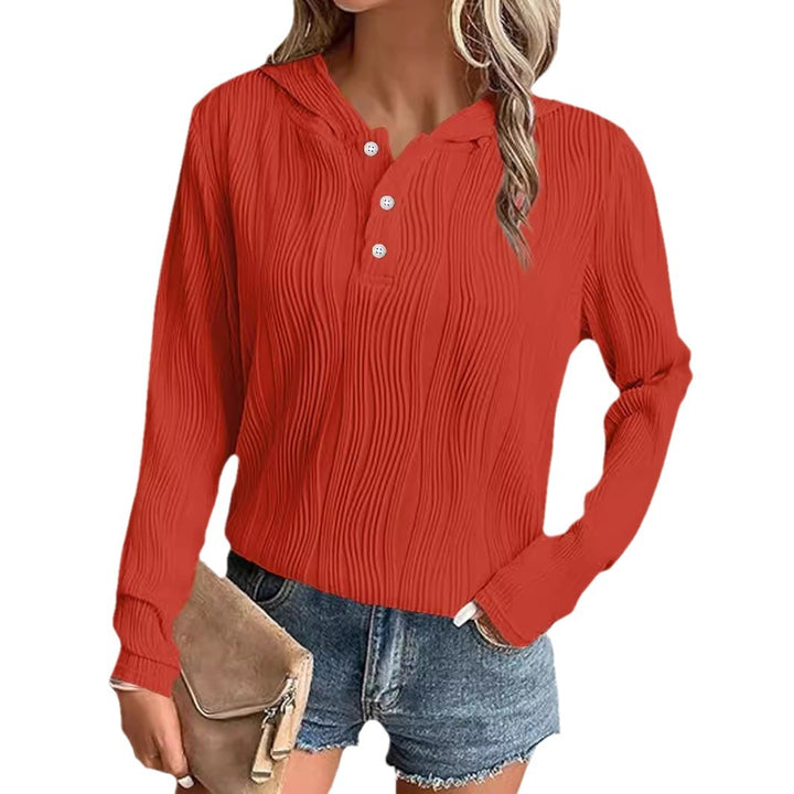 Damen Geripptes Kapuzen-Henleyshirt mit Knopfleiste und leichter Struktur Drune