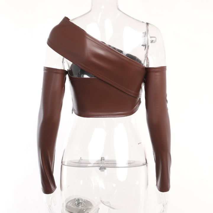 Damen elegantes asymmetrisches Cropped-Oberteil mit langen Ärmeln Drune