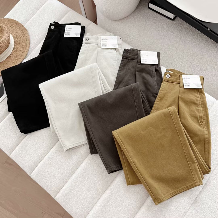 Damen weite Chino-Hose mit hohem Bund und praktischen Taschen Drune