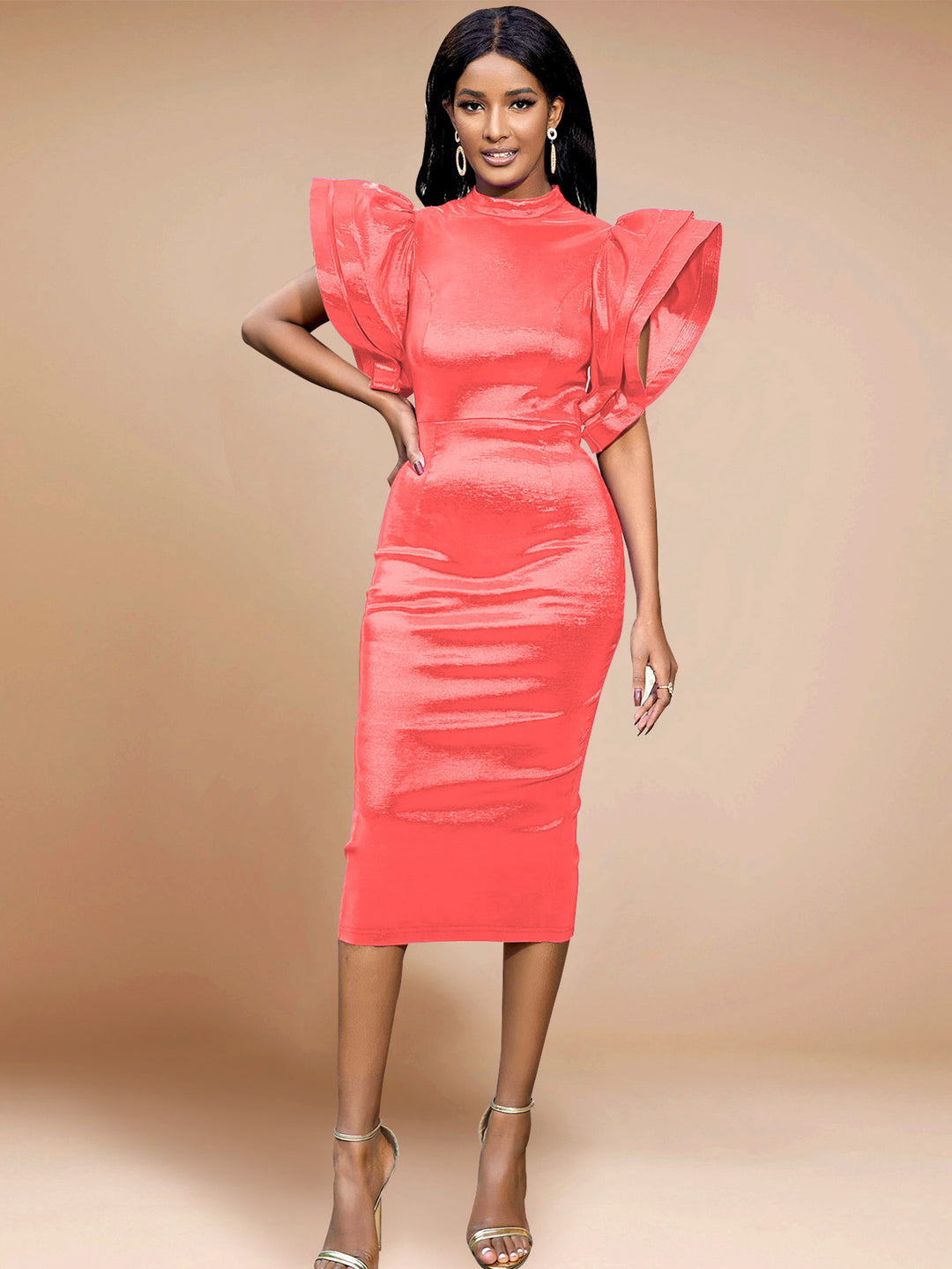 Damen figurbetontes Kleid mit voluminösen Puffärmeln Drune