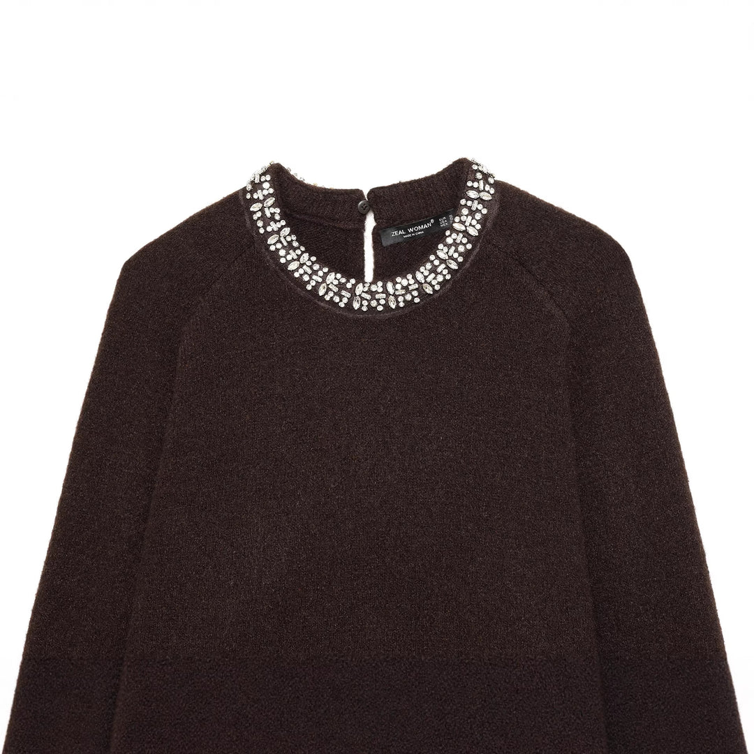Damen nan cropped Strickpullover mit Schmuckkragen und Raglanärmeln Drune
