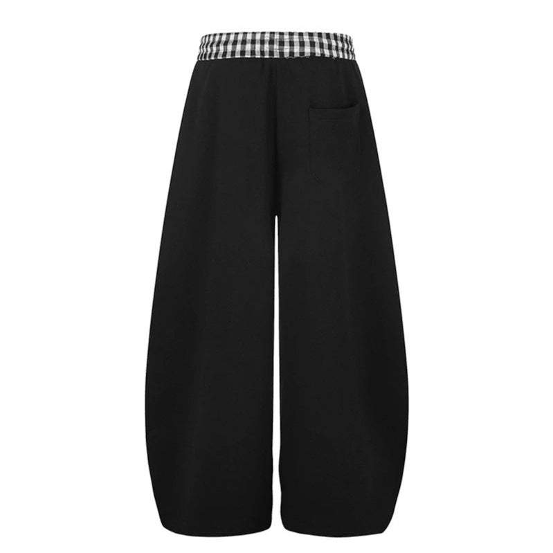 Damen Extraweite Palazzo-Sweathose mit Karo-Komfortbund, Tunnelzug und Skelett-Print Drune