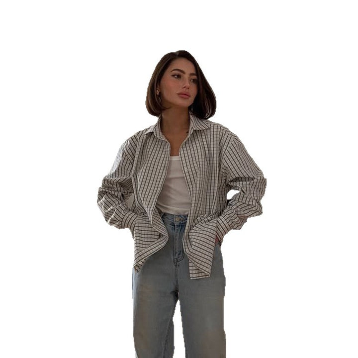 Damen Kariertes Oversize-Hemd mit verlängertem Saum Drune