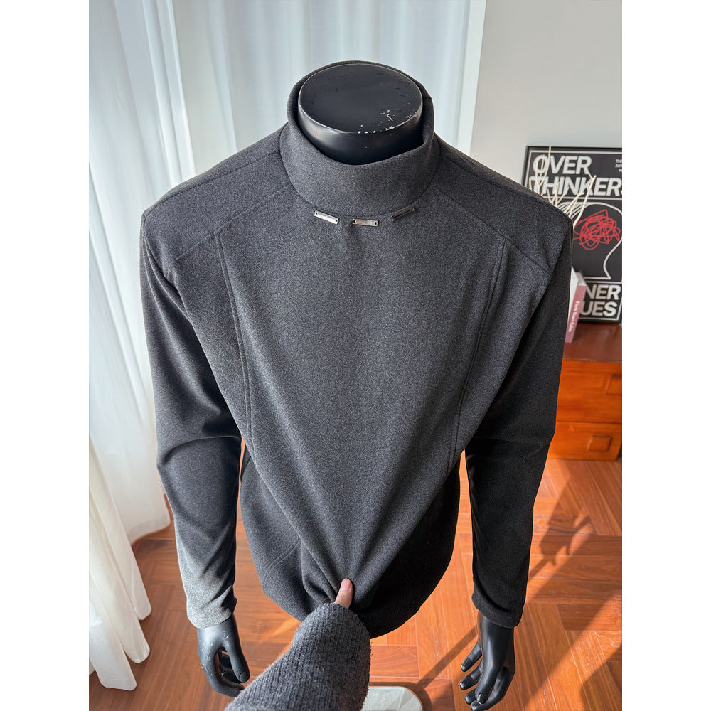 Herren Rollkragen-Feinstrickshirt mit Metallnieten am Kragen und schmaler Silhouette Drune