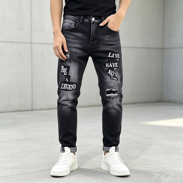 Herren Modische Ripped Jeans mit grafischen Prints Drune