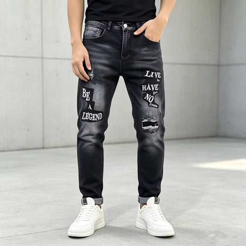 Herren Modische Ripped Jeans mit grafischen Prints Drune