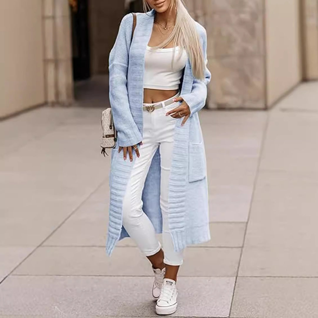 Damen Langer Strickcardigan mit offenen Taschen und strukturierter Oberfläche Drune