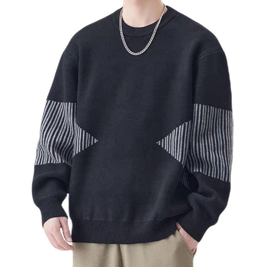Herren Modischer Strickpullover mit gestreiften Ärmeln Drune