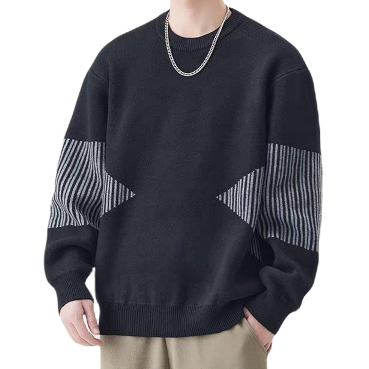 Herren Modischer Strickpullover mit gestreiften Ärmeln Drune