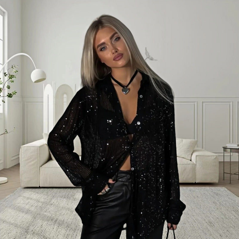 Damen Blusen mit funkelnden Pailletten Drune