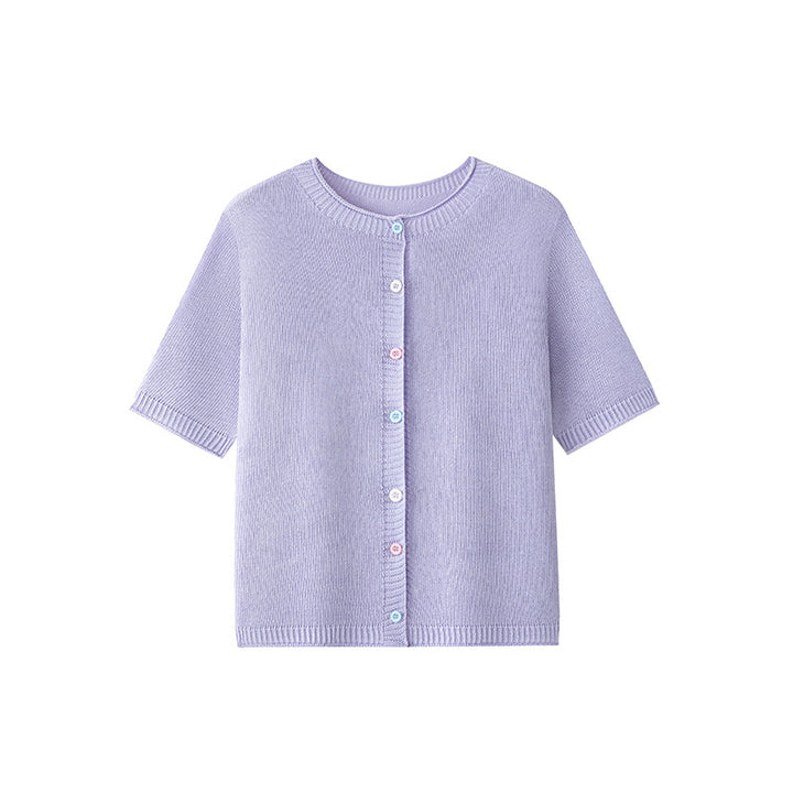 Damen Kurzarm-Feinstrick-Cardigan mit Rundhalsausschnitt & feiner Knopfleiste Drune
