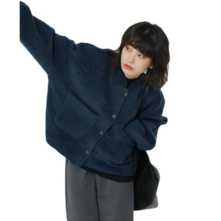 Drune Lässig Lang Ärmel Taschen Blau Jacke