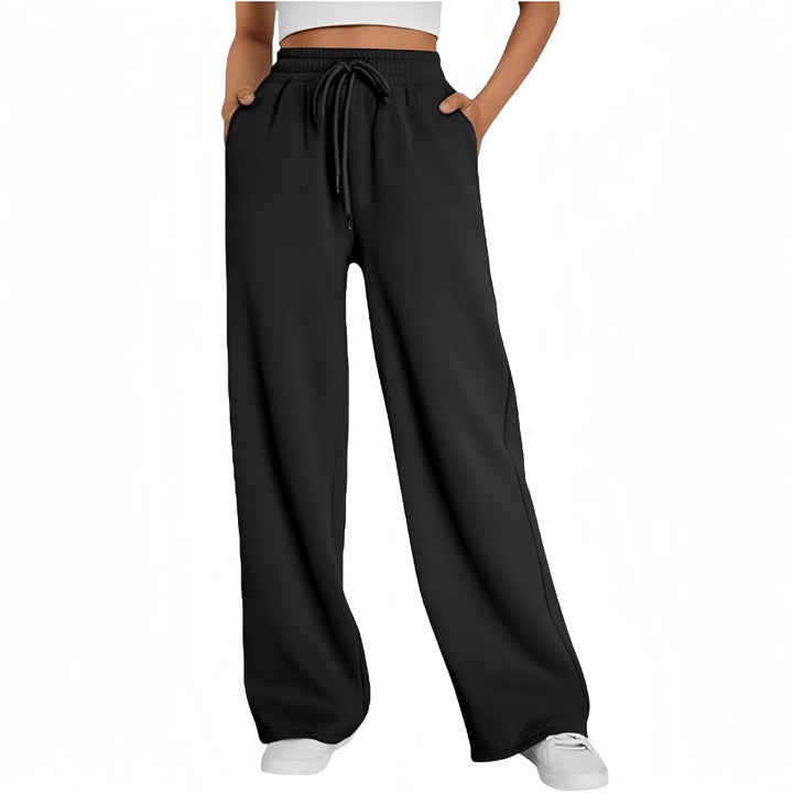 Damen nan Palazzo-Loungehose mit hoher Taille, elastischem Bund, Kordelzug und tiefen Seitentaschen Drune
