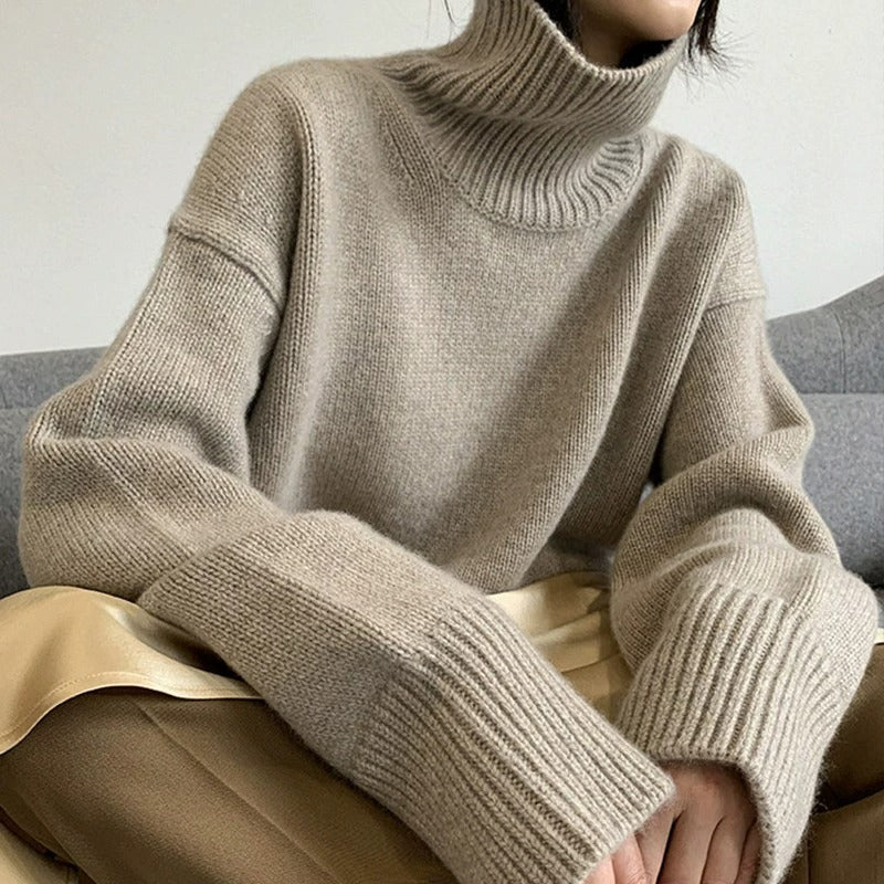 Damen Gemütlicher Strickpullover mit hohem Kragen Drune