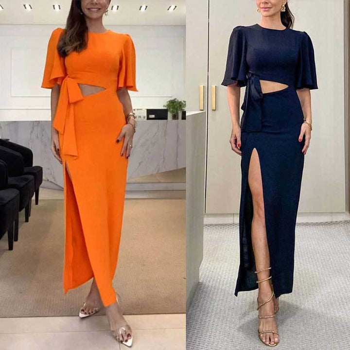 Damen Maxikleid mit elegantem Schlitz und fließendem Oberteil Drune
