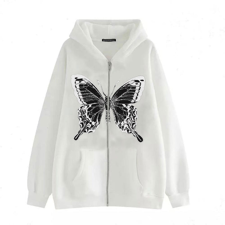 Damen Zip-Hoodie mit ausdrucksstarkem Schmetterlingsmotiv Drune