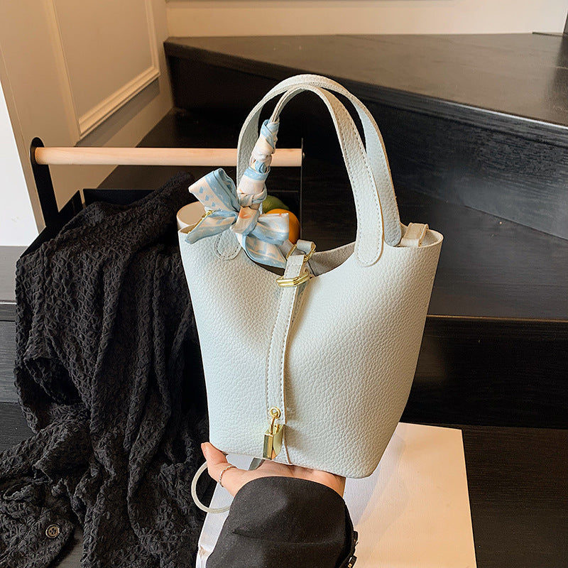 Damen elegante strukturierte Handtasche mit Schal-Akzent Drune