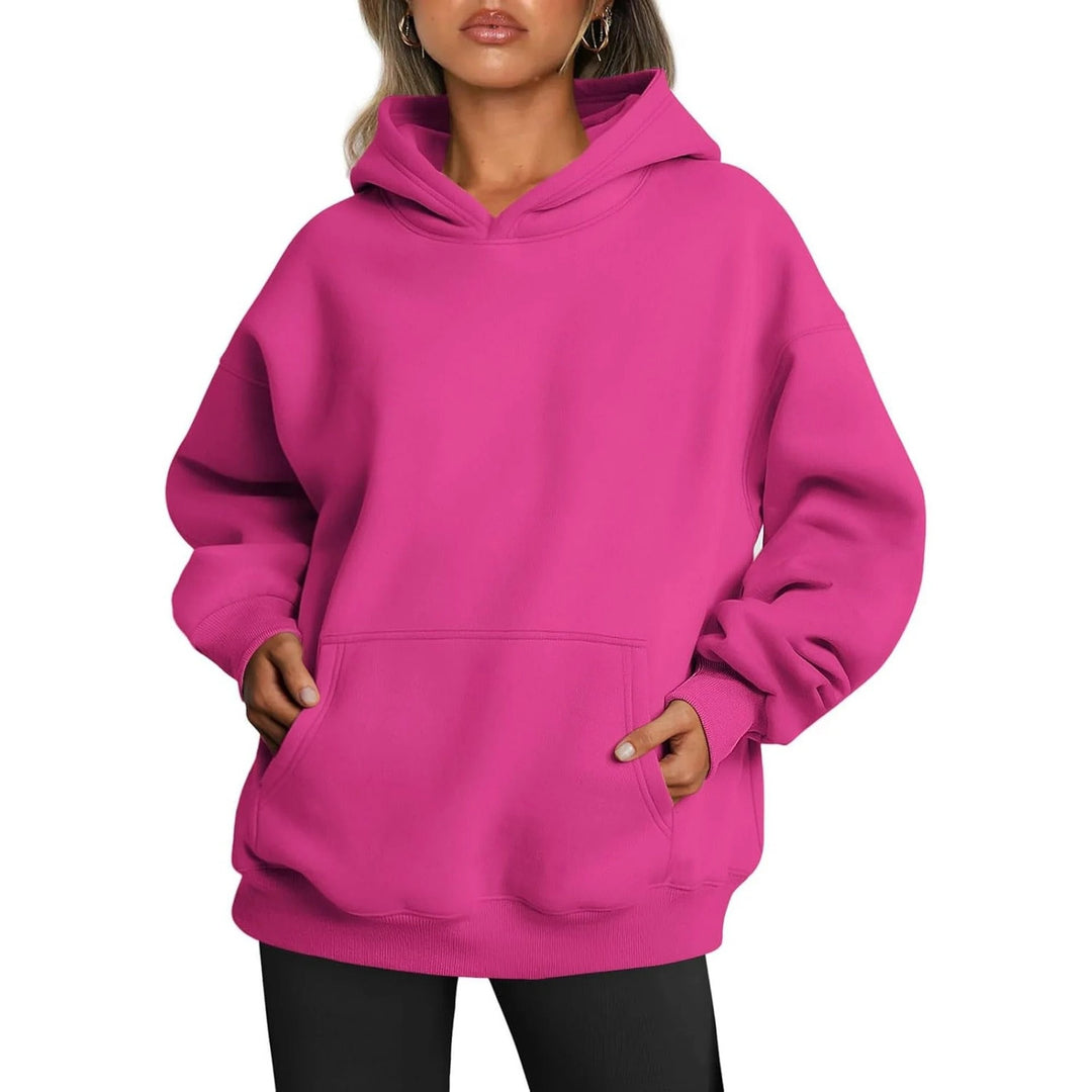 Damen oversized Kapuzenpullover aus weichem Baumwollmix mit praktischen Taschen Drune