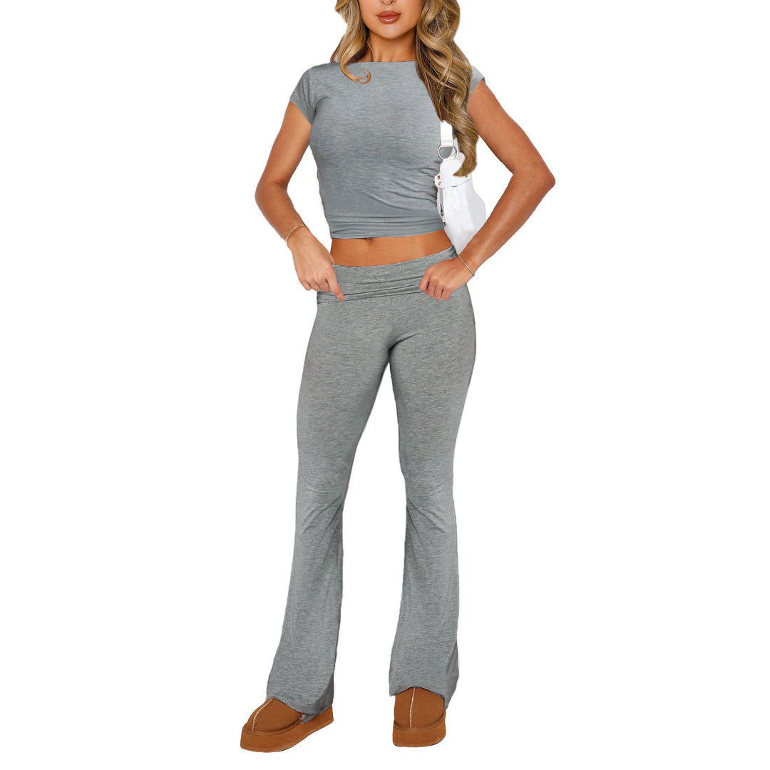 Damen sportliches Set mit figurbetontem Oberteil und ausgestellten Hosen Drune