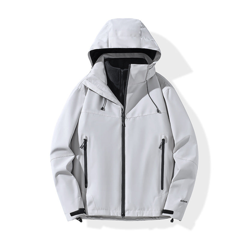 Herren Softshell-Hybridjacke mit Kapuze, getapten Reißverschlüssen und verstellbarem Saum Drune