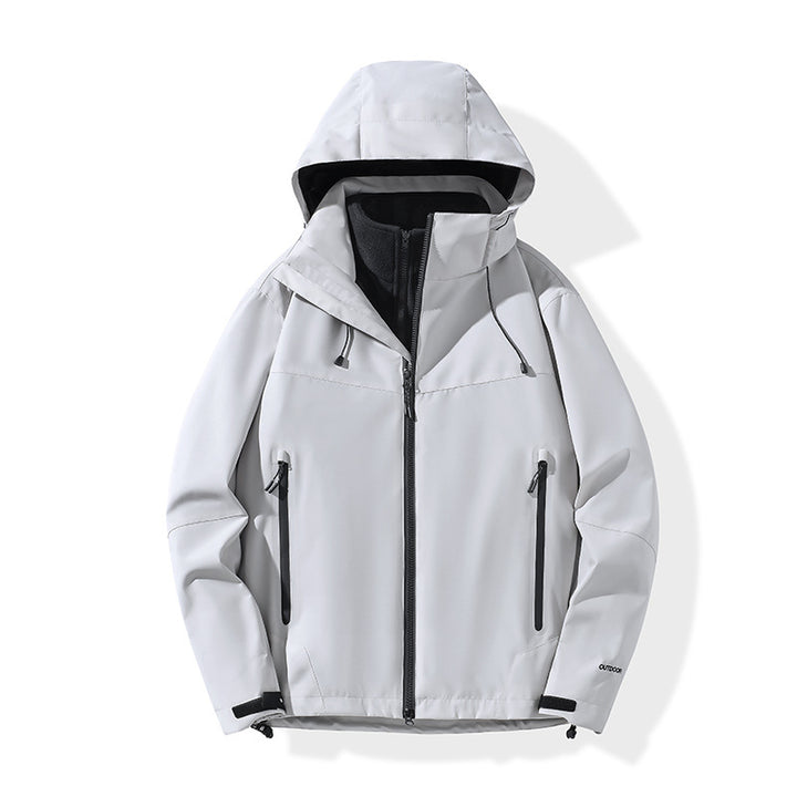 Herren Softshell-Hybridjacke mit Kapuze, getapten Reißverschlüssen und verstellbarem Saum Drune