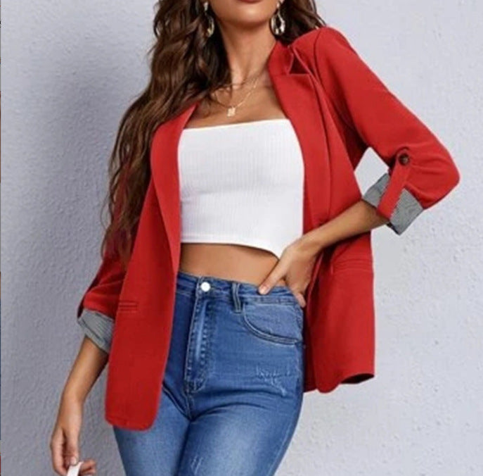 Damen modischer Blazer mit umschlagbaren Ärmeln und strukturierten Details Drune