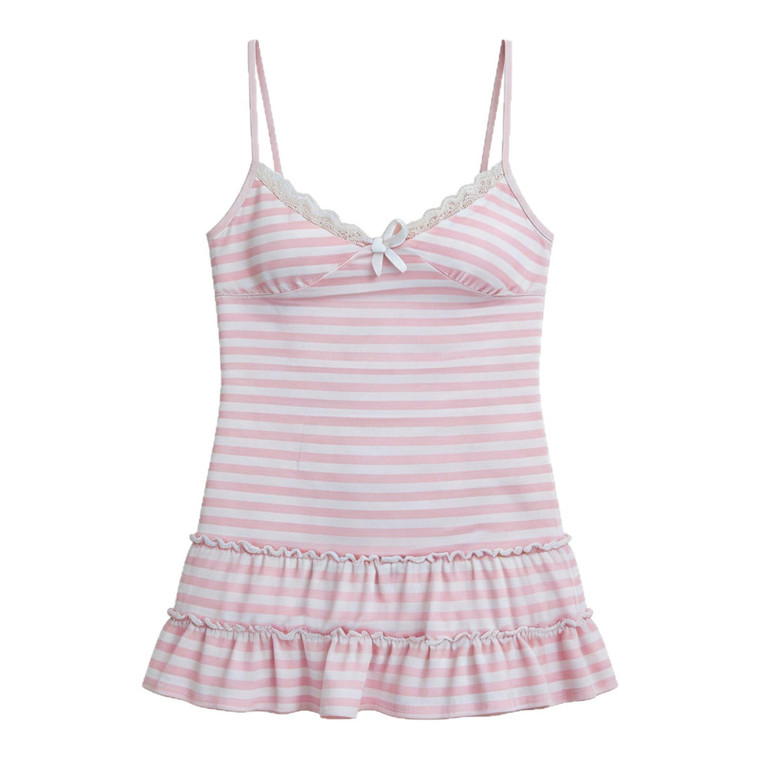 Damen Sommerkleid mit Rüschen und feinem Streifenmuster Drune