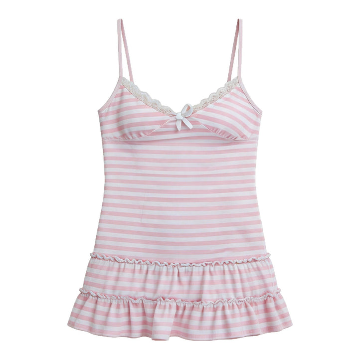 Damen Sommerkleid mit Rüschen und feinem Streifenmuster Drune