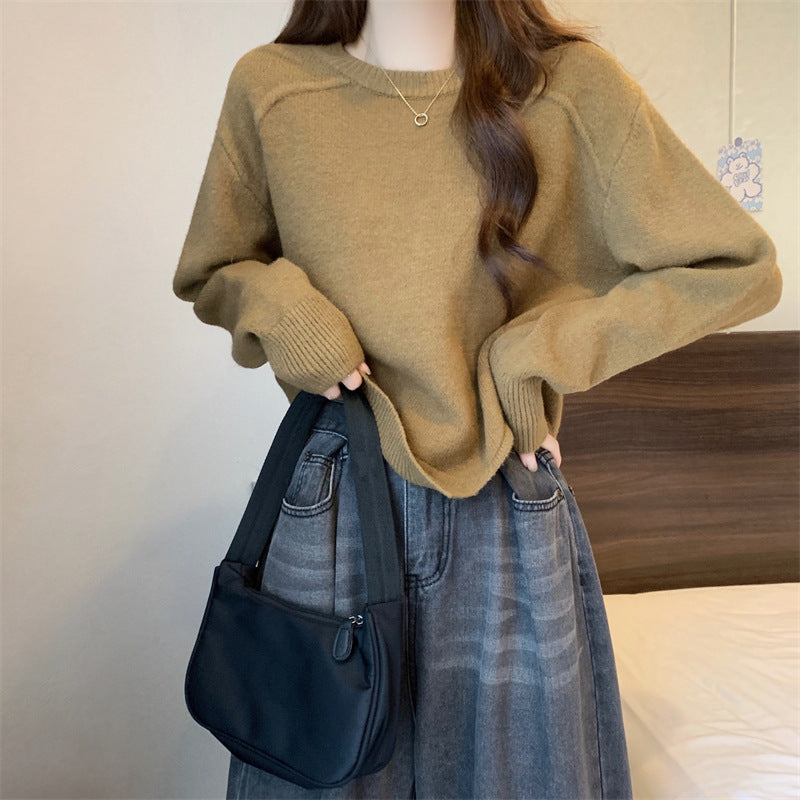 Damen lässiger Strickpullover mit überschnittenen Schultern und feiner Struktur Drune