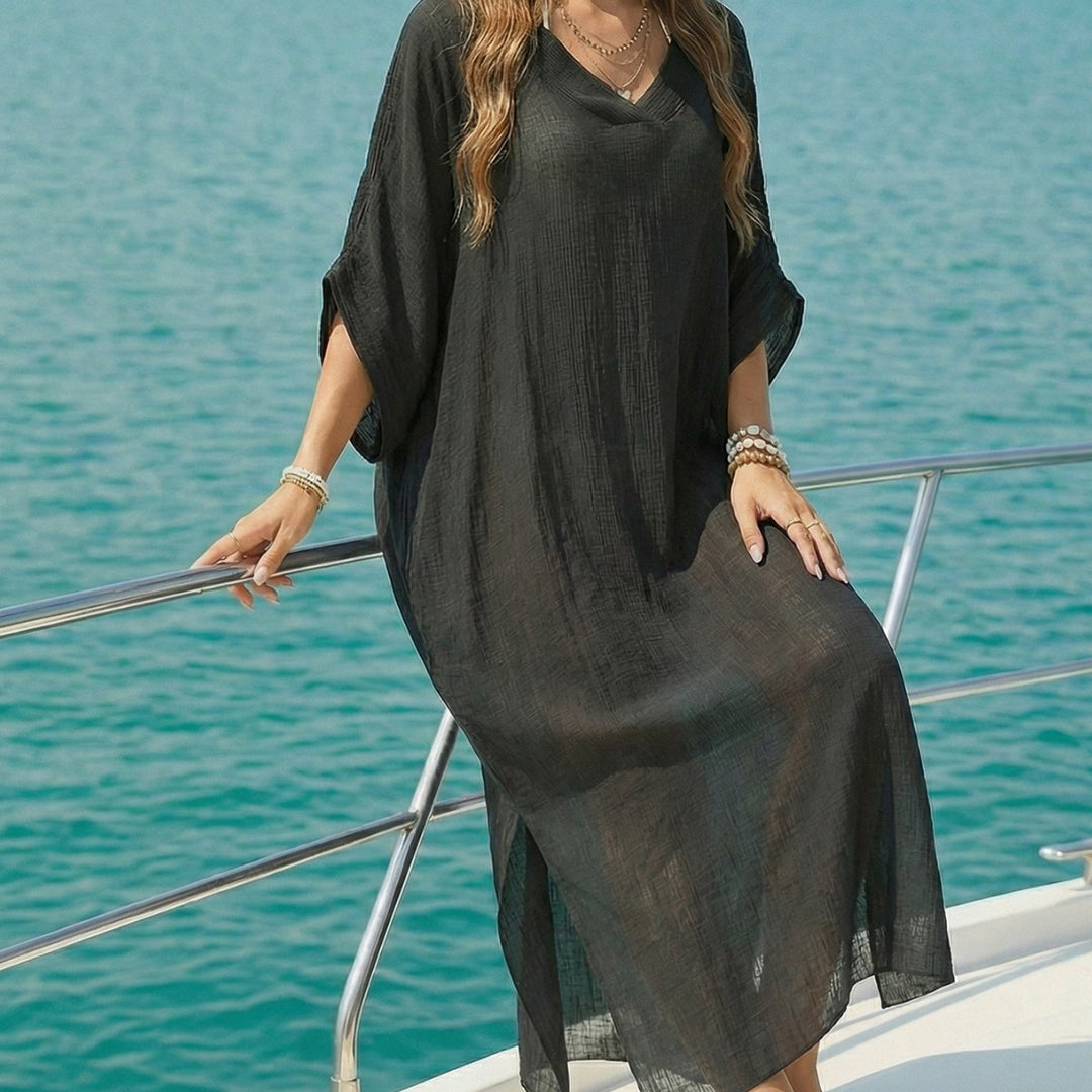 Damen luftiger Strandkaftan mit V-Ausschnitt Drune