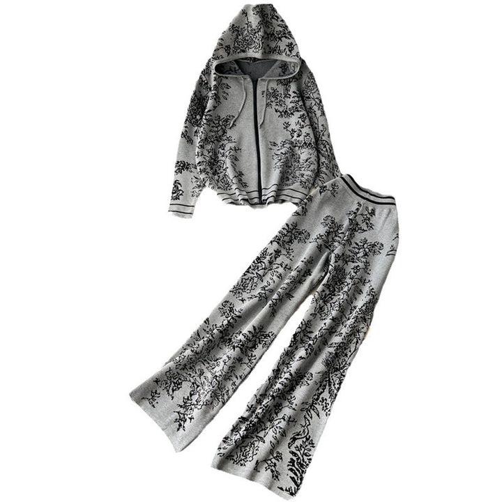 Damen modisches Freizeit-Lounge-Set mit Kapuze und floralem Muster Drune