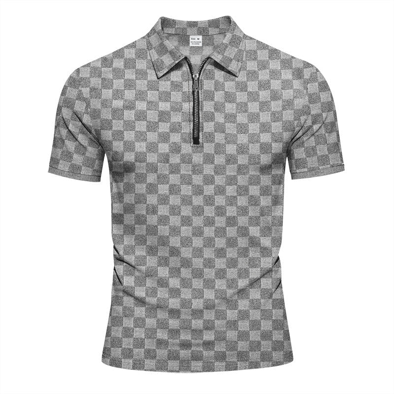 Herren nan kurzes Halbzip-Poloshirt aus strukturierter Waffelpiqué mit Hemdkragen und figurbetonter Passform Drune