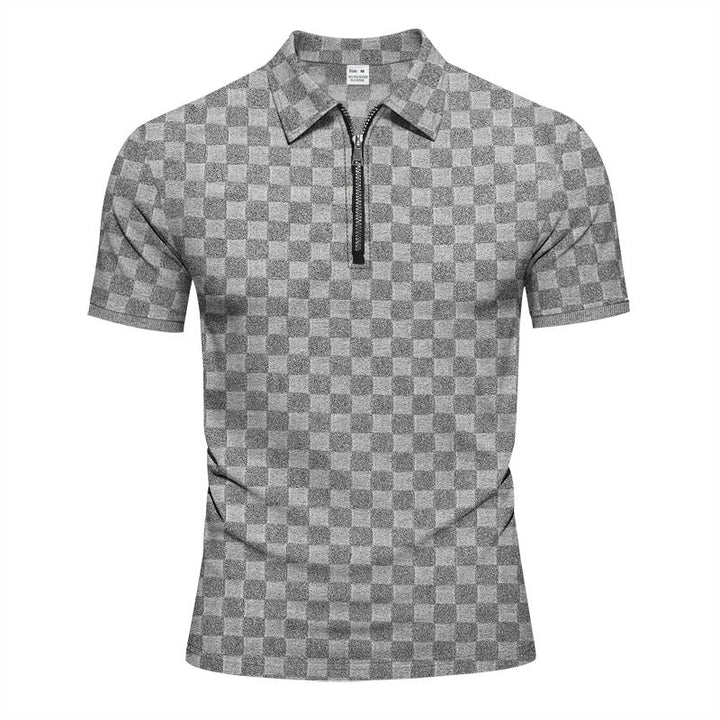Herren nan kurzes Halbzip-Poloshirt aus strukturierter Waffelpiqué mit Hemdkragen und figurbetonter Passform Drune