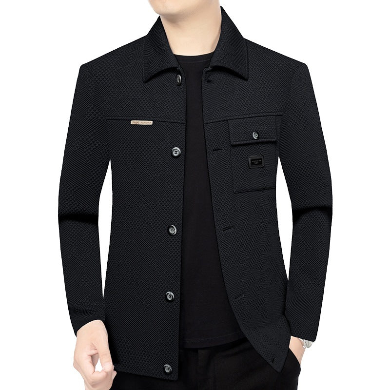 Herren Strukturiertes Overshirt im Glencheck-Relief mit Hemdkragen Drune