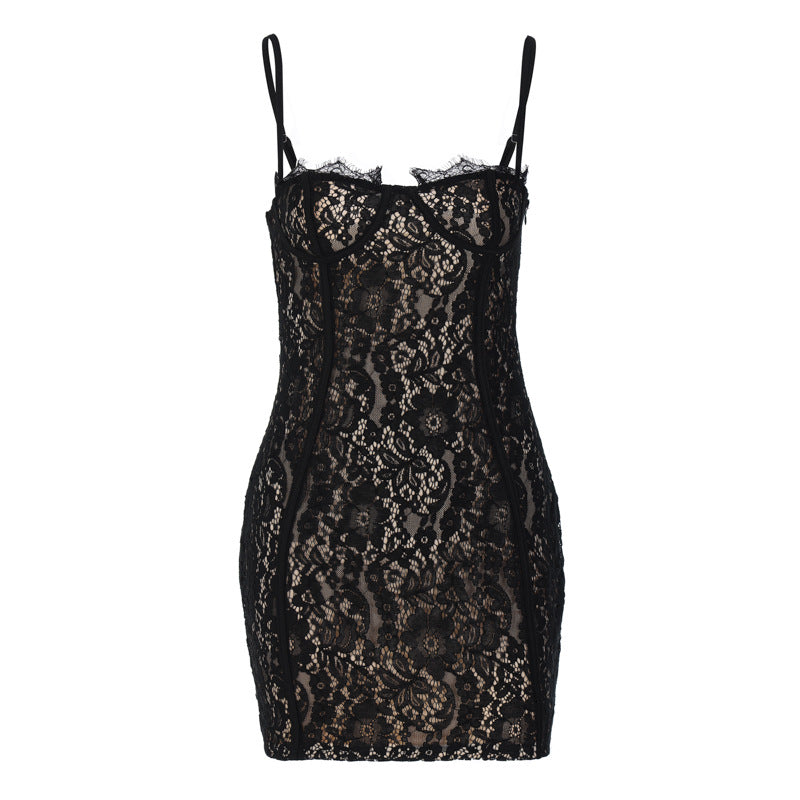 Damen Spitzenbodycon-Kleid Drune