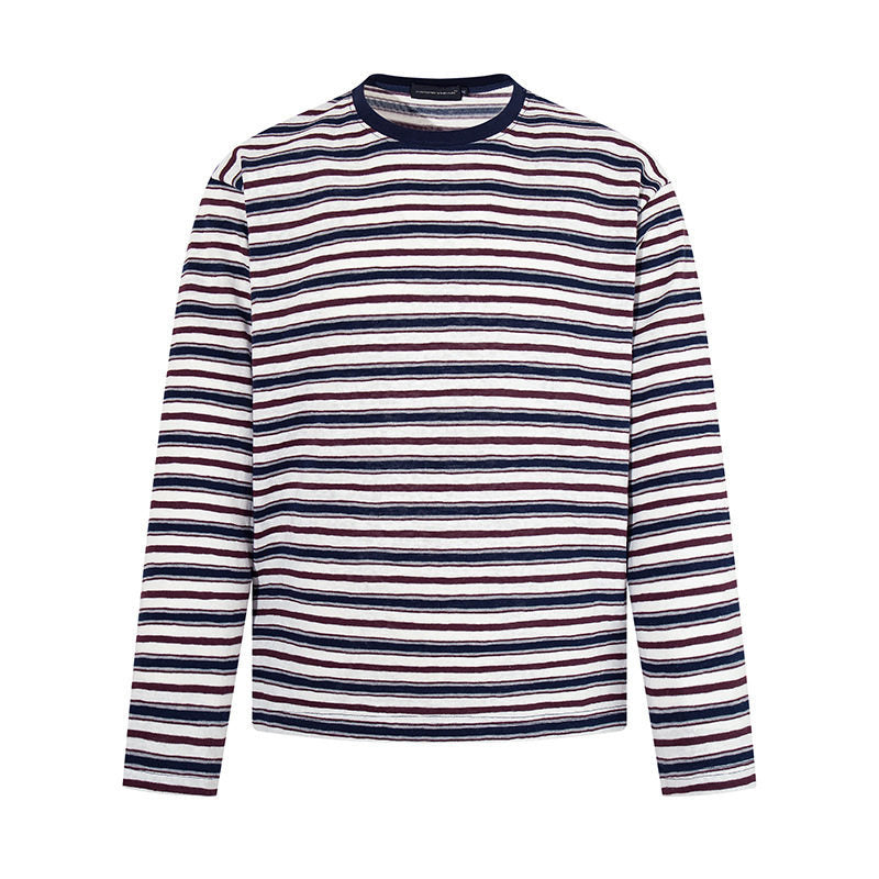 Herren Gestreiftes Langarmshirt aus Baumwollmischung mit Rundhalsausschnitt und feiner Struktur Drune